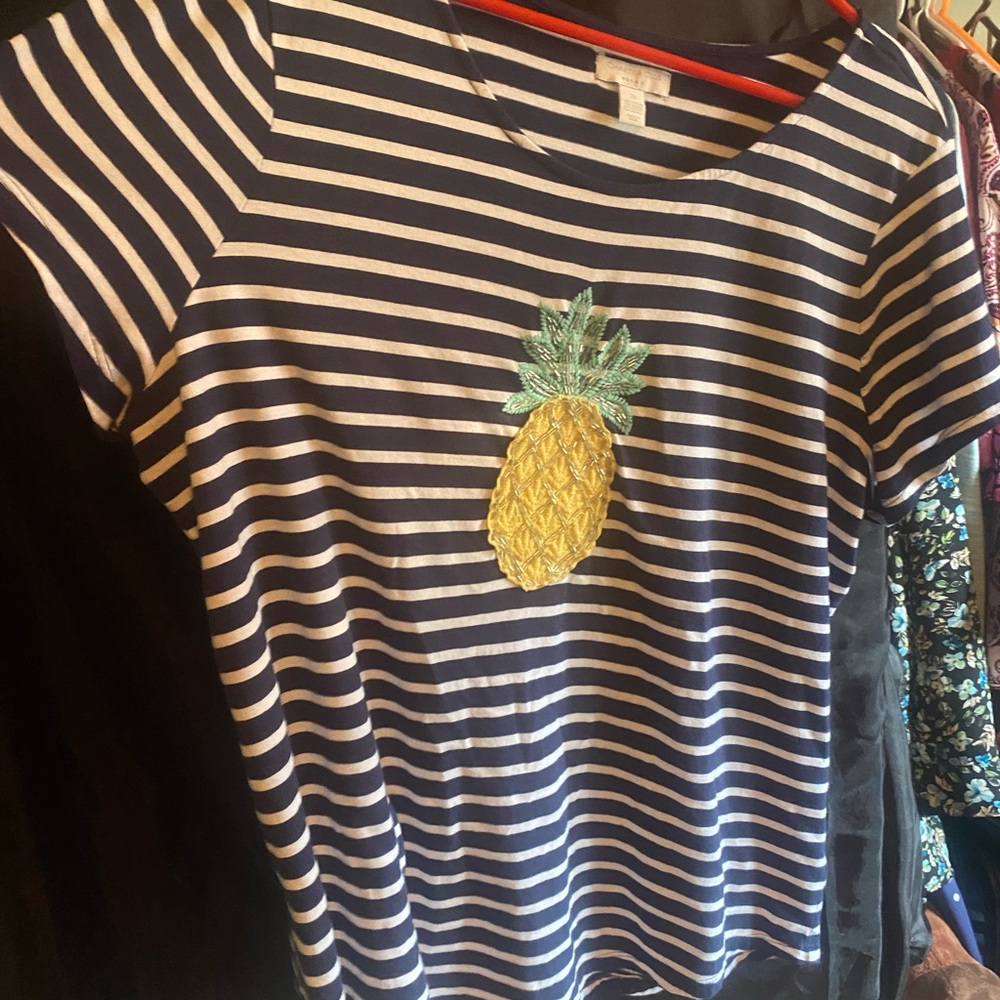 Charter Club Navy and White Striped Top